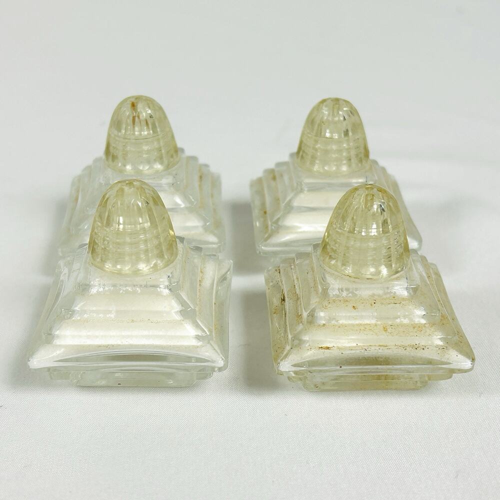 Vintage 1930s Art Deco Pyramid Step Salt Pepper Shakers Clear Glass - Lot of 4